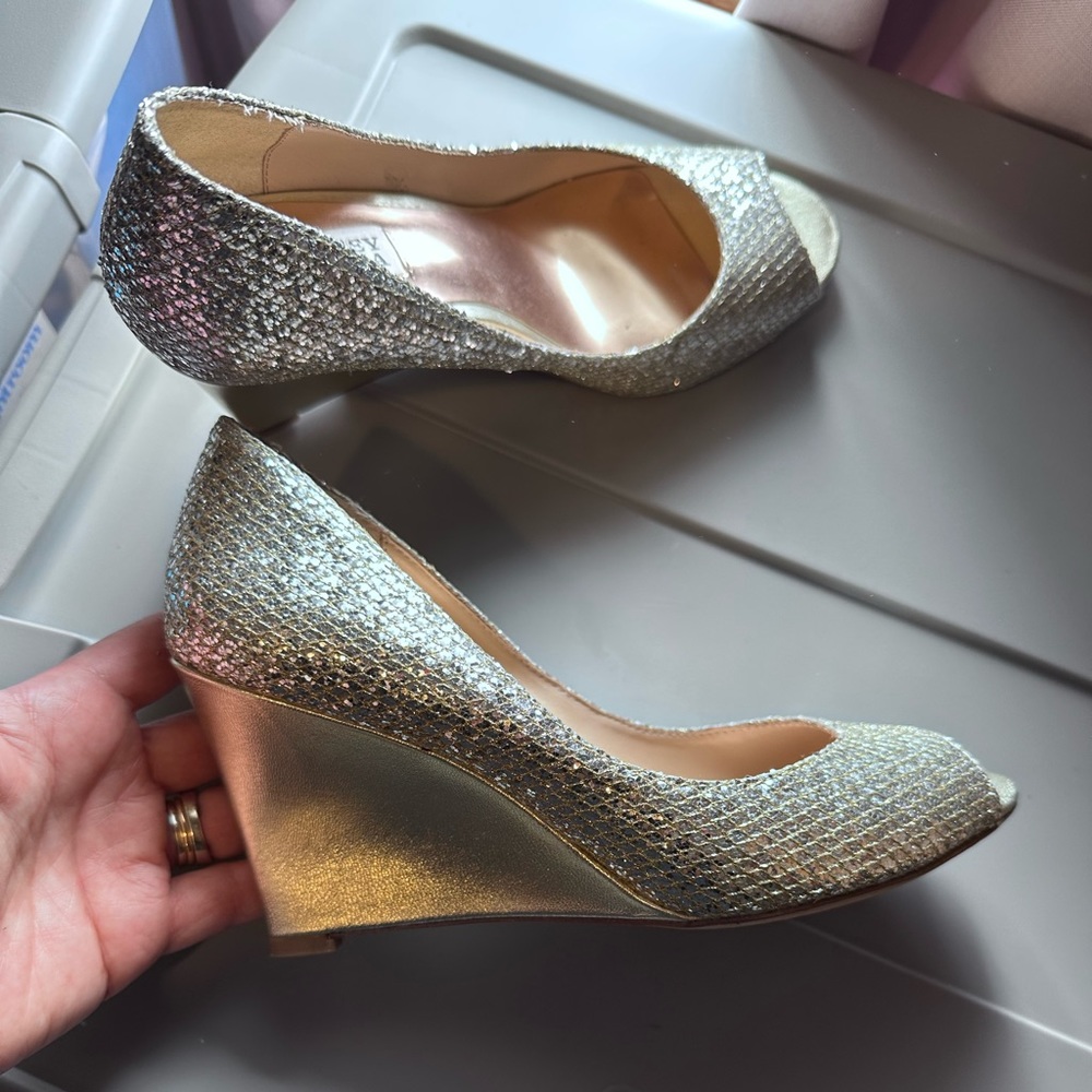 Badgley Mischka Glitter Wedge Shoes
